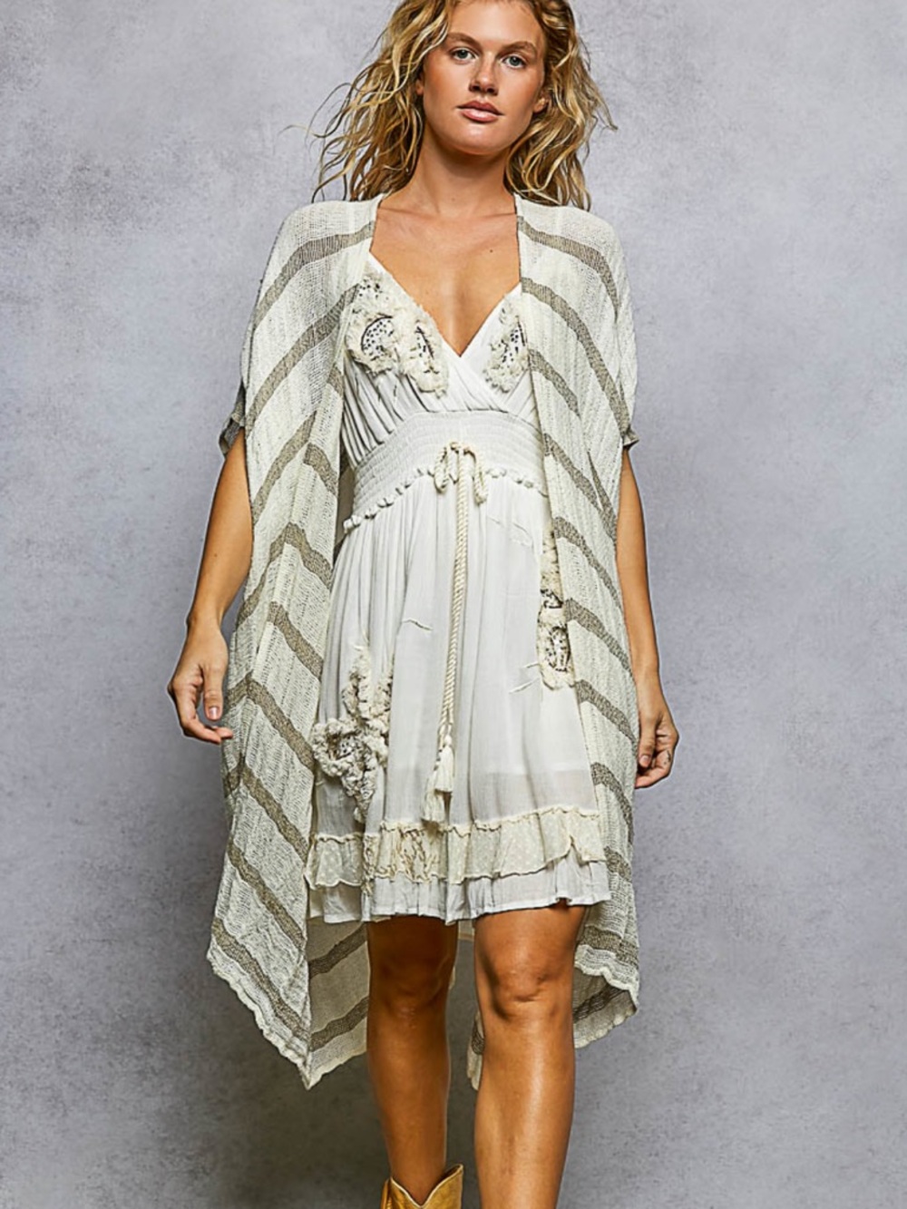 😎💕POL Boho linen Striped Kimono - Picture 4 of 7